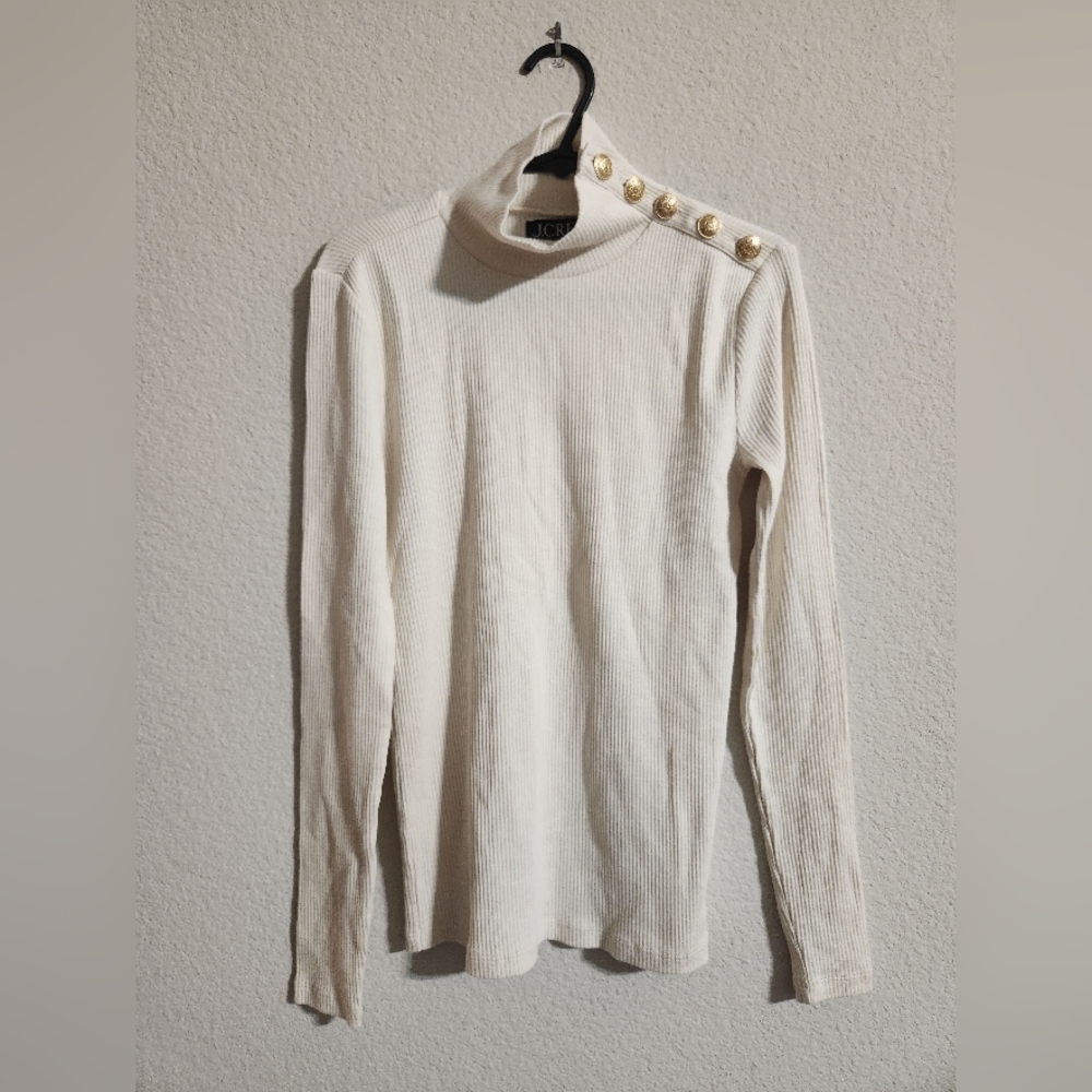 J. Crew Vintage Rib Turtleneck with Gold buttons Cream Women’s size XXS